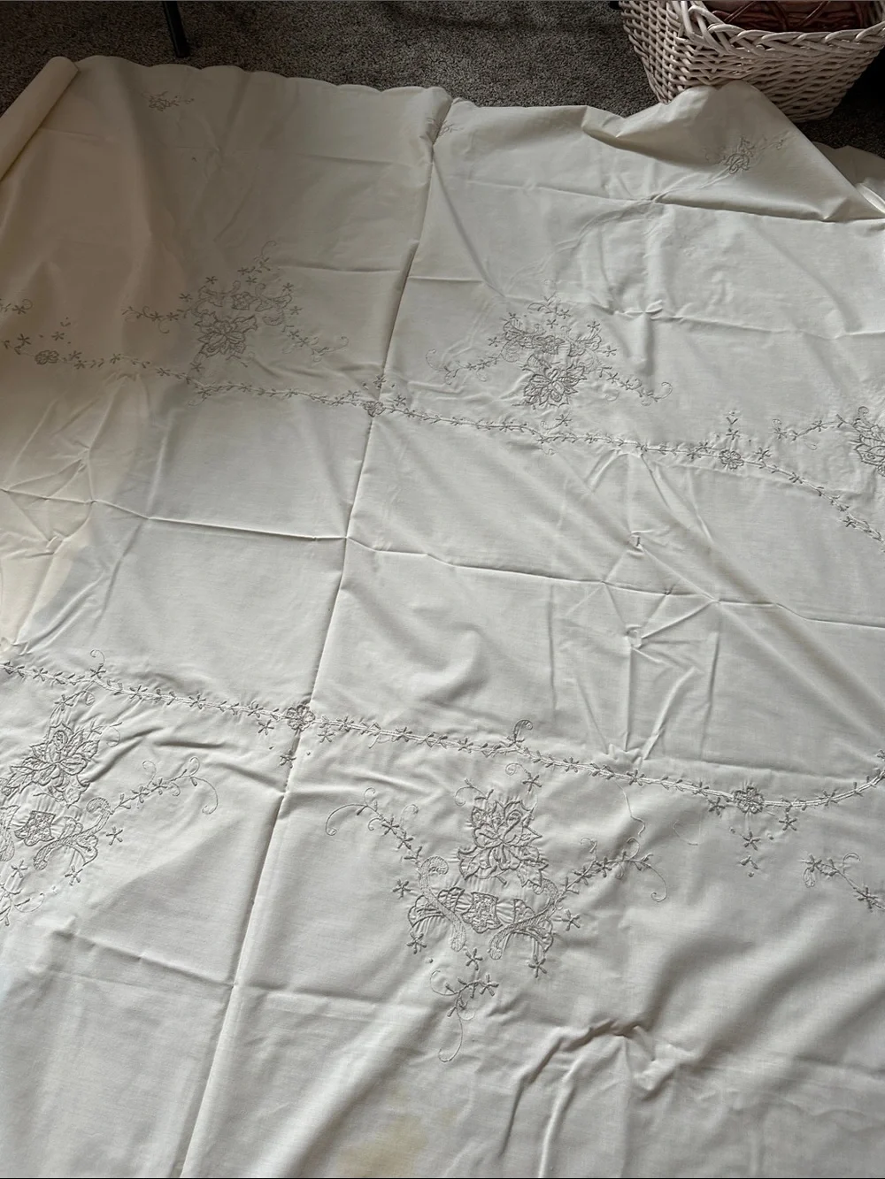 Embroidered Floral Bedding Panel - Cream